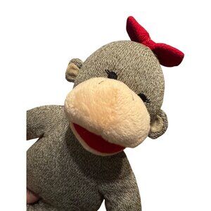 Build-A-Bear Workshop Sock Monkey Plush 17" With Red Bow Soft Feet Paws and Face